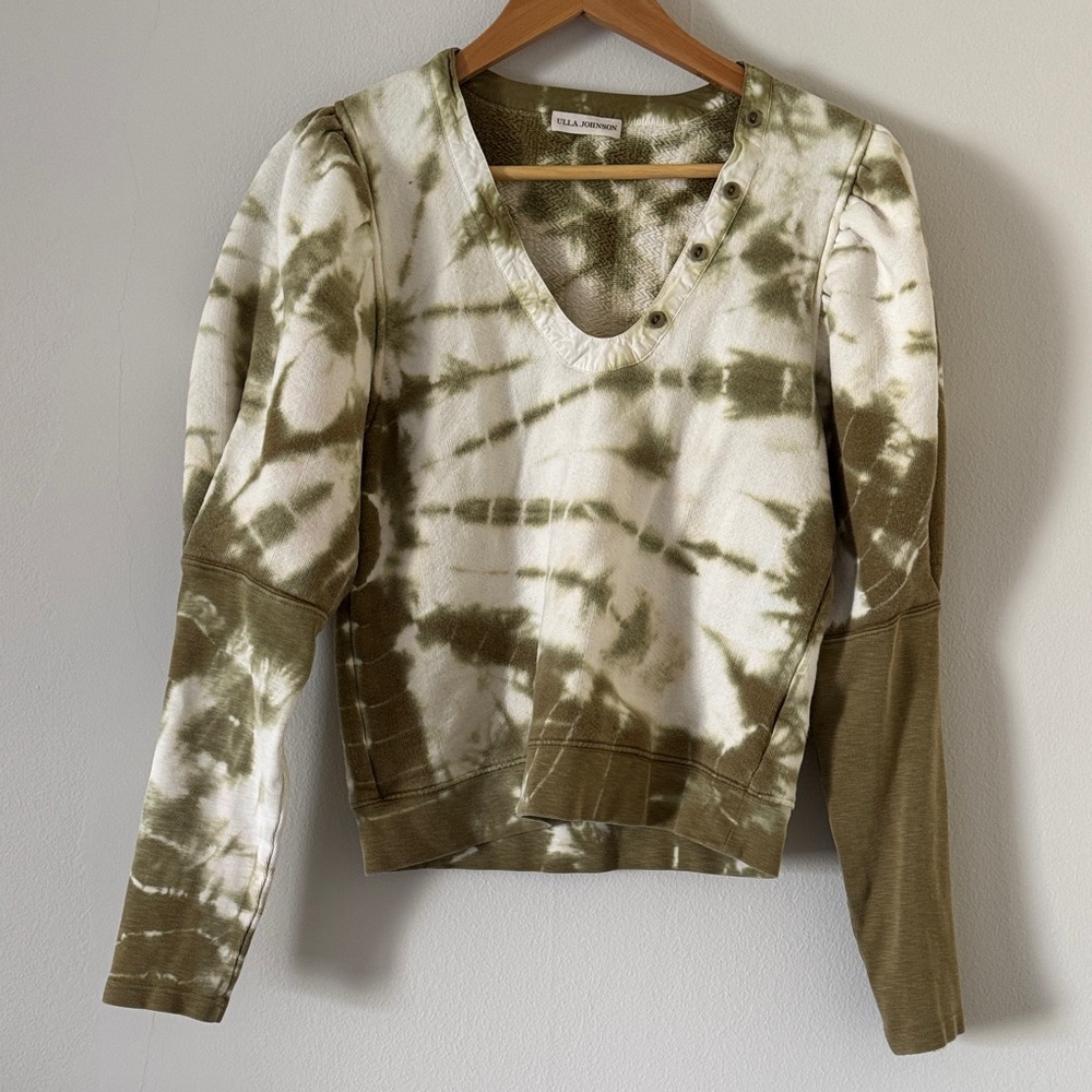Ulla Johnson Jude Pullover - Olive and Cream Tie-Dye Sweater/Sweatshirt